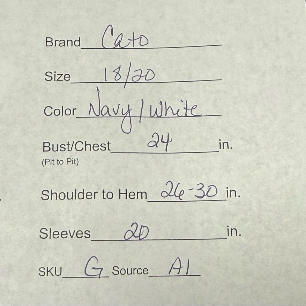 Cato Navy White Print Blouse 18/20W Boho Career Casual Roll Sleeve Top - Picture 10 of 10